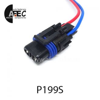 Автомобильный разъём герметичный гнездовой 2-х контактный аналог Delphi 12020599 серии 2.8мм для ламп H27 с проводом Автомобильный разъём герметичный гнездовой 2-х контактный аналог Delphi 12020599 серии 2.8мм для ламп H27 с проводом