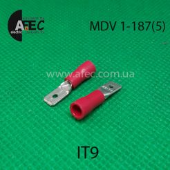 Клемма изолированная штыревая (папа) серии 4.8 мм под кабель 0.5-1.5мм2 MDV1-187(5)