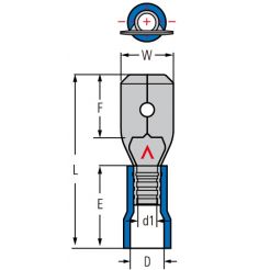 Клемма частично изолированная штыревая (папа)  серии 6.3 мм под кабель 4-6мм MDV5-250