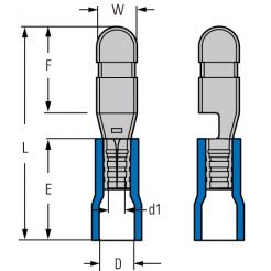 Клемма частично изолированная штыревая (папа)  серии d4 мм под кабель 0.5-1,5мм (MPD1-156)