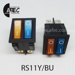 Автомобильный переключатель двойной с подсветкой 35A 12V 6к под отверстие 21*27мм IRS-2101-1C желтый/синий