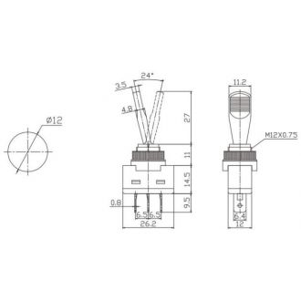 Автомобильный тумблер с подсветкой 20A 12V 3к под отверстие 12мм ASW-13D желтый